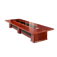 相威大型油漆会议桌实木黑玻璃长桌办公桌椅组合工作台3.5*1.6米（红胡桃色）