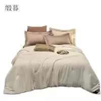 缎暮 100%纯棉贡缎提花精选桑蚕丝被双人被(配皮革手提袋)180*220CM/8斤 条