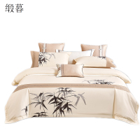 缎暮 100支长绒棉经典时尚刺绣贡缎四件套 1.8M床(被套:200*230CM) 套