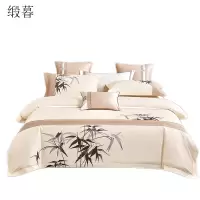 缎暮 100支长绒棉经典时尚刺绣贡缎四件套 1.8M床(被套:200*230CM) 套