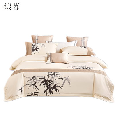 缎暮 100支长绒棉经典时尚刺绣贡缎四件套 1.8M床(被套:200*230CM) 套