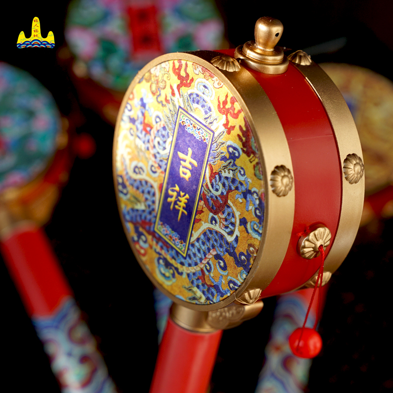 福人福地拨浪鼓婴儿早教新生儿复古老式手摇鼓中国风宝宝益智礼物儿童玩具