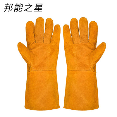 邦能之星电焊手套无缝耐磨防烫耐高温焊工专用加厚牛皮劳保防护柔软N52234