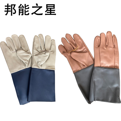 邦能之星全皮电焊手套牛皮加长款加厚耐高温防烫耐磨焊接劳保手套N52237
