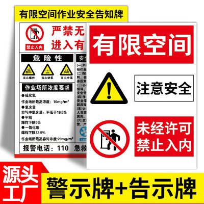 有限空间标识牌安全作业风险点告知牌禁止入内受限空间施工警示牌