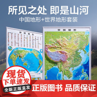 [立体竖版]2024新版 中国地图和世界地图 3d凹凸立体地形图约92cm*67.5cm 三维精雕地貌地形 初高中用学生