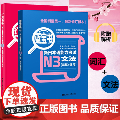 红宝书文字词汇+蓝宝书文法 详解+练习 N3红蓝宝书 新日本语能力考试三级n3单词语法书 日语考试真题新标准日语入门 华