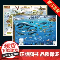 []共2张恐龙地图和海洋地图折叠版约86x60cm 海洋恐龙古生物动物少年儿童启蒙地图 正版保证