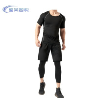 酷美智悦 黑拼灰线短袖三件套(M-3XL) KM-FZ101 套