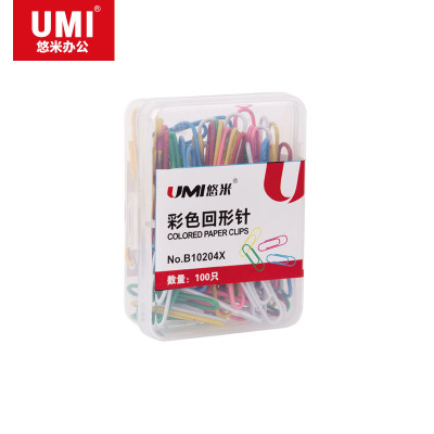 悠米 彩色回形针 B10204X 配(红、黄、蓝、绿、白、粉红) 100枚/盒 5盒装