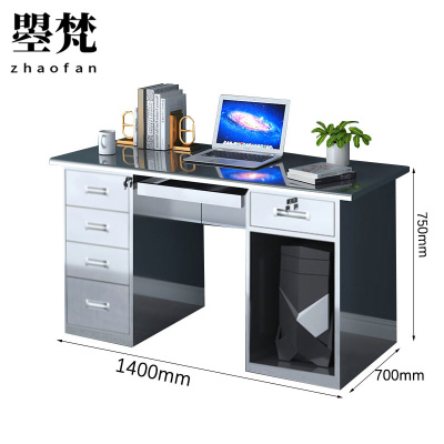 曌梵不锈钢电脑桌1.4米五斗一空键盘托张