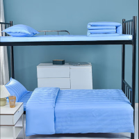 洛菲源 蓝色缎条床上用品三件套 (床单160*230cm被套160*225cm 枕套55*85cm) 套