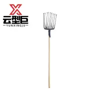 云型巨 九齿叉 铁耙园艺清洁落叶耙农用松土翻地 1.2m木柄 单位:把