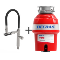 贝克巴斯(BECBAS)R95厨房食物垃圾处理器+智能控水龙头组合 双模式感应出水实时温度显示联动控制垃圾处理器