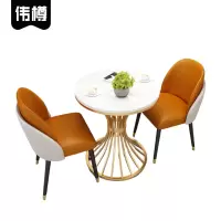 伟樽休闲桌椅岩板圆桌60*60*75cm+椅子*2套