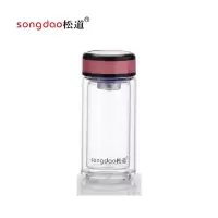 松道 双层玻璃杯双层玻璃水杯带盖耐高温茶水分离便携旅行杯泡茶杯SD334系列-红色220ML