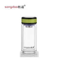 松道 双层玻璃杯双层玻璃水杯带盖耐高温茶水分离便携旅行杯泡茶杯SD334系列-绿色260ML