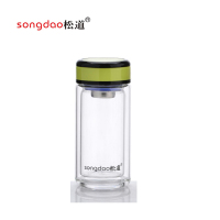 松道 双层玻璃杯双层玻璃水杯带盖耐高温茶水分离便携旅行杯泡茶杯SD334系列-绿色300ML