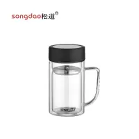松道 玻璃杯 双层玻璃杯双层玻璃水杯带盖耐高温茶水分离便携旅行杯泡茶杯SD200-2-320ML