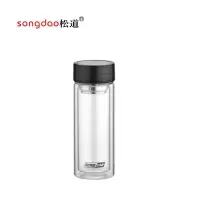 松道 玻璃杯 双层玻璃杯双层玻璃水杯带盖耐高温茶水分离便携旅行杯泡茶杯SD200-300ML