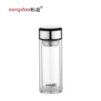 松道 玻璃杯 双层玻璃杯双层玻璃水杯带盖耐高温茶水分离便携旅行杯泡茶杯SD199系列亮色300ML