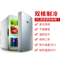 先科(SAST) 22L迷你小冰箱双制冷车载微小型宿舍二人世界车家两用单门式 双核数显银色玻璃门