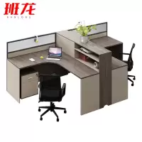班龙屏风办公桌两人位+柜+椅套