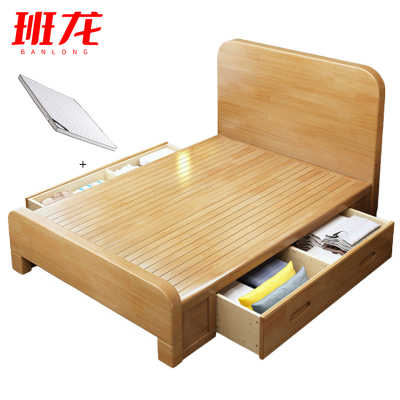班龙实木床1.5*2米+床垫原木色套