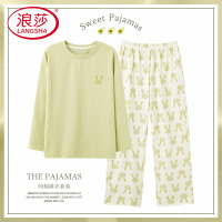 浪莎睡衣女春秋款2025年新款长袖纯棉可爱薄款秋季女款家居服套装