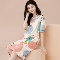 浪莎睡裙女士夏季纯棉短袖夏天卡通可外穿全棉中裙睡衣家居服