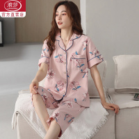 纯棉睡衣女夏款短袖七分裤开衫款妈妈大码休闲家居服女款2025新款