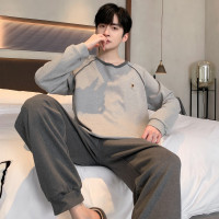 浪莎睡衣男春秋款纯棉长袖简约休闲宽松秋冬青少年大码家居服套装