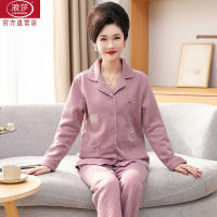 秋天中老年女睡衣妈妈夹层冬天保暖长袖纯棉空气棉家居服柔软套装