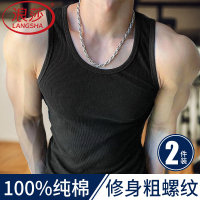 浪莎男士背心纯棉粗螺纹美式健身紧身训练打底汗衫夏坎肩黑色男生
