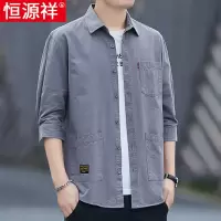 恒源祥工装纯棉七分袖衬衫外套男士短袖夏季薄款半袖中袖休闲衬衣