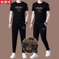 恒源祥高档桑蚕丝男士休闲运动套装男夏季短袖圆领搭配冰丝夏装潮