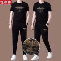 恒源祥高档桑蚕丝男士休闲运动套装男夏季短袖圆领搭配冰丝夏装潮