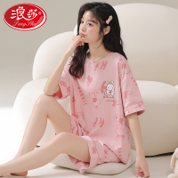 浪莎睡衣女款2025新款夏季短袖短裤套装女士可爱甜美可外穿家居服