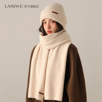 浪莎优品羊毛混纺围巾女冬季针织防羊绒围脖女生秋冬蓝色围巾保暖