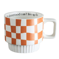 美厨棋盘格叠叠马克陶瓷杯咖啡杯早餐杯橙色MBC8757