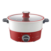 摩飞电火锅4L多功能料理锅鸳鸯锅电热锅英石红MR9090