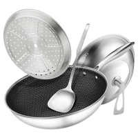 德铂炒锅32cm安东尼奥蒸304不锈钢蜂窝蒸炒锅DEP-726