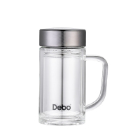 德铂玻璃杯450ml汉尼拔手把双层带盖茶漏水杯DEP-909