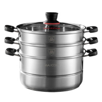 美厨蒸锅304不锈钢30cm三层感温汤锅燃气电磁炉通用MCZ958