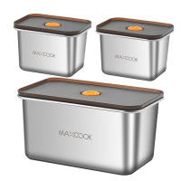 美厨保鲜盒3件套304不锈钢带盖冰箱密封储物盒MCFT1434