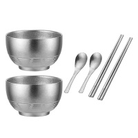 美厨碗筷套装6件套双层隔热纯钛碗汤碗筷子勺子MCTZ7931