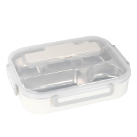 美厨饭盒304不锈钢2L加大加深五格学生饭盒配餐具杏色MCFT142