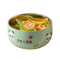 美厨碗12cm不锈钢卡通碗双层隔热汤碗湖绿熊猫MCWA5265