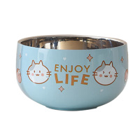 美厨碗304不锈钢12cm双层隔热面碗晴蓝小喵MCCU1985