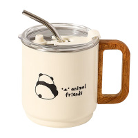 美厨马克杯430ml熊猫白色木柄款MCB9415